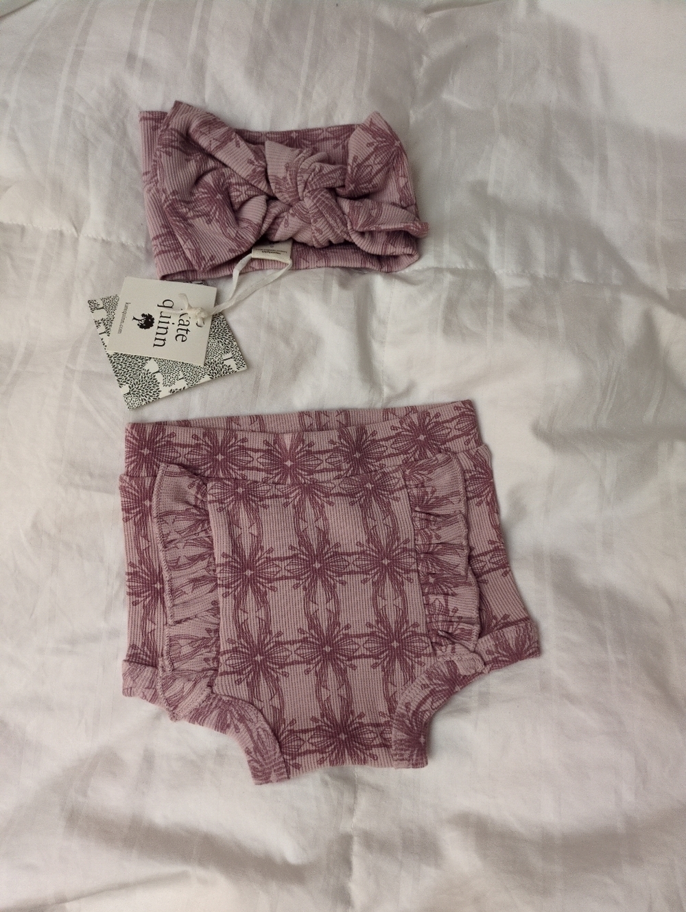 NWT Kate Quinn Ruffle Bloomers Shorties And Headband Matching Light Purple Lav